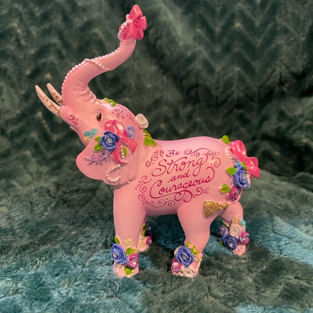 Pink Elephant Figurine with Floral Accents